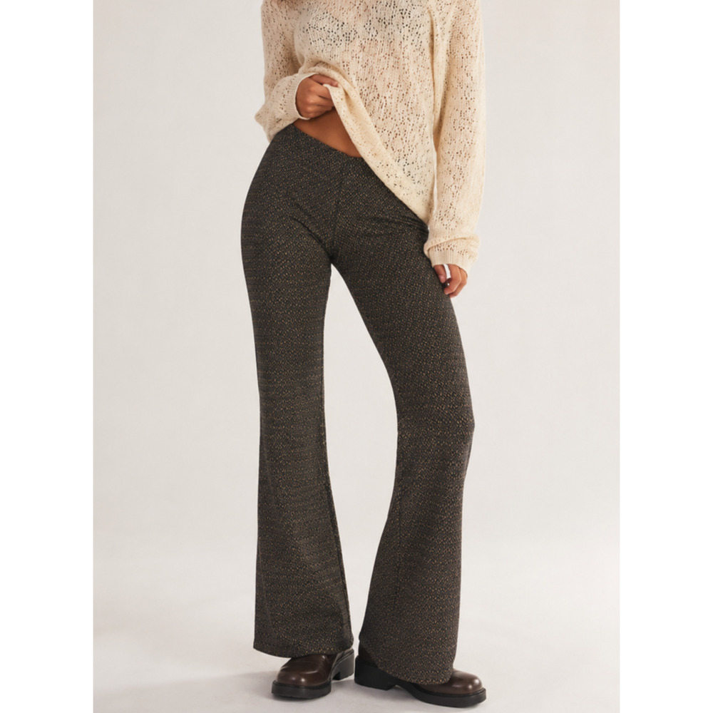 UO Cara Knit Flare Pants Retro Boho Twee Stretch Pants M Brown Gold